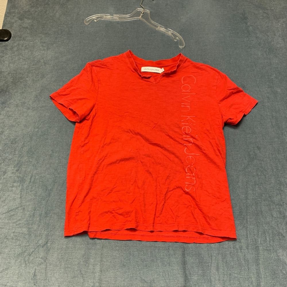 Calvin Klein T-Shirt Mens Large Red Graphic Logo Short Sleeve Pullover Casual